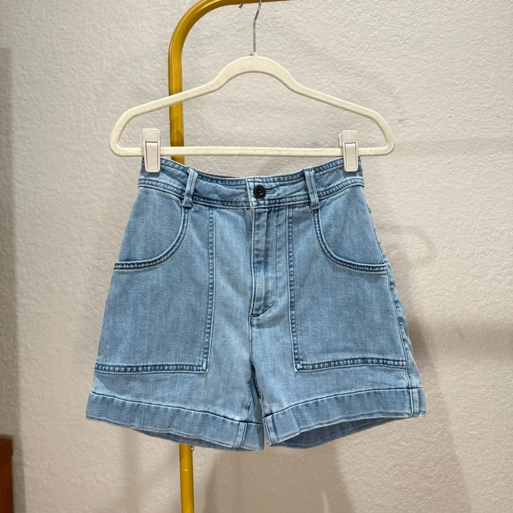 Madewell High Rise Cuffed Denim Shorts Size 24 Light Wash Patch Pocket - Picture 3 of 3